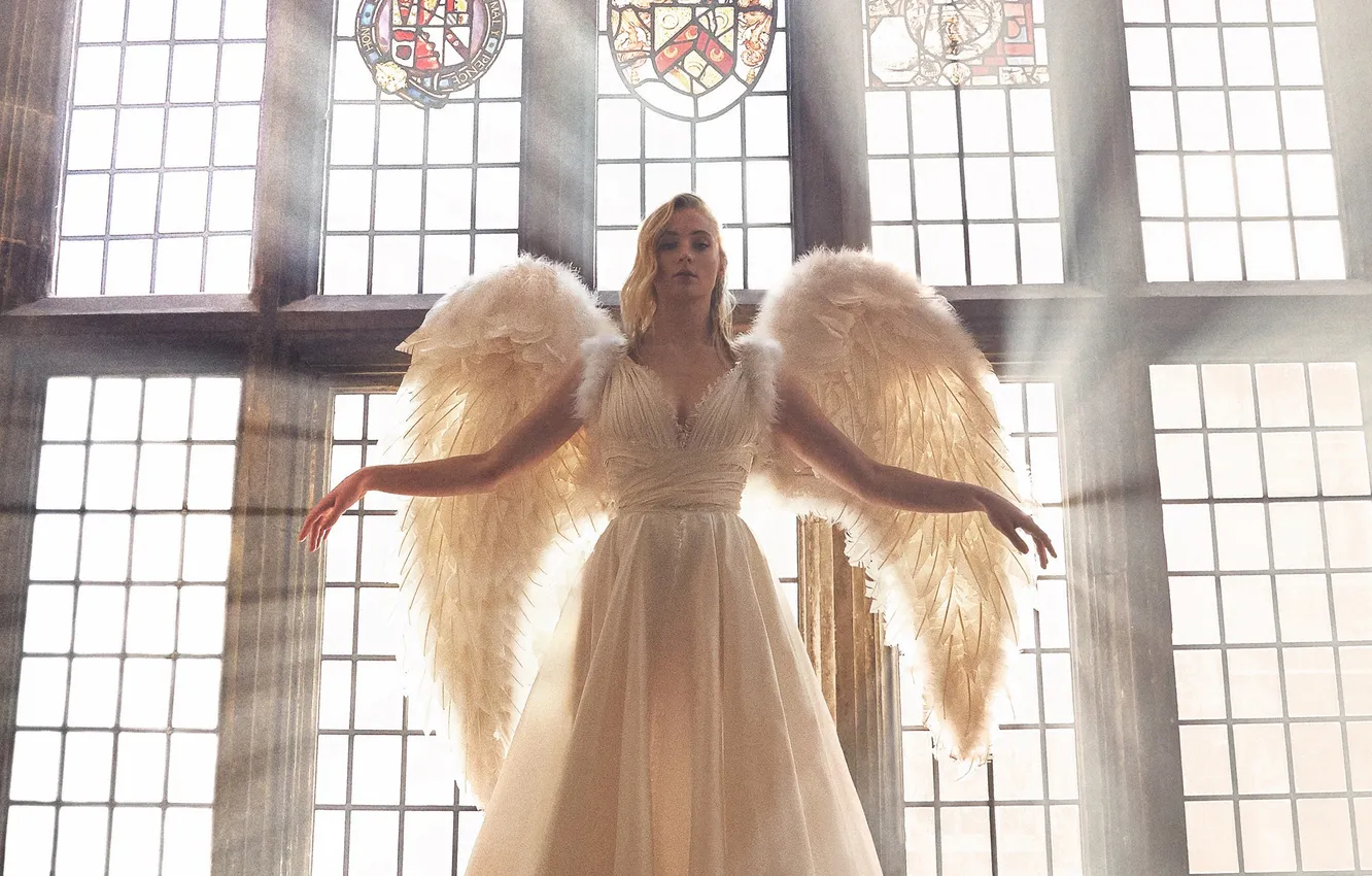 Photo wallpaper style, Windows, portrait, wings, angel, actress, blonde, outfit