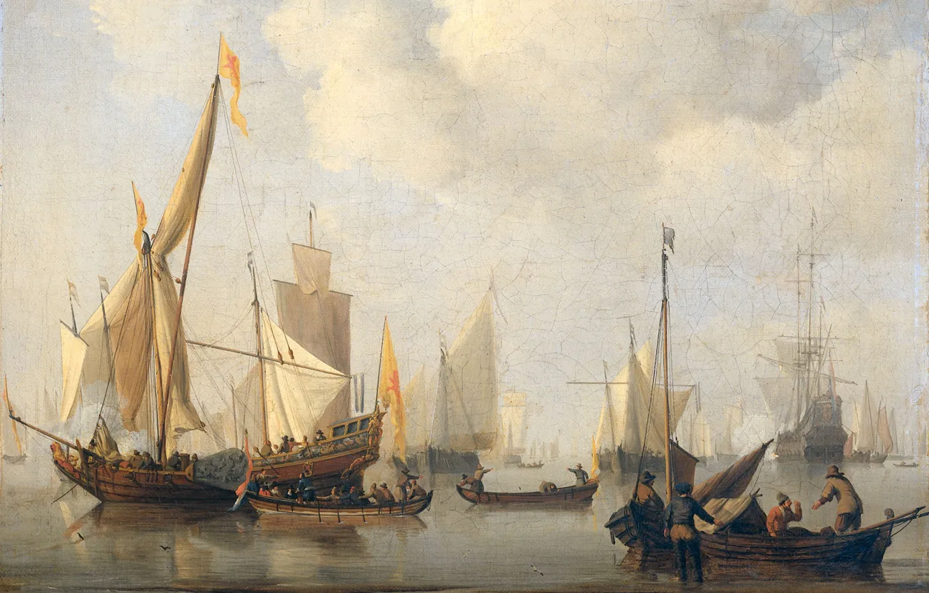 Photo wallpaper oil, picture, canvas, Calm, Willem van de Velde the Younger, Willem van de Velde II, …
