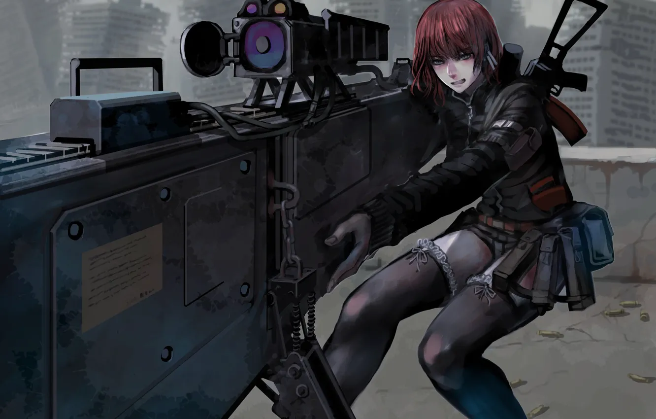 Photo wallpaper girl, gun, weapon, anime, rifle, japanese