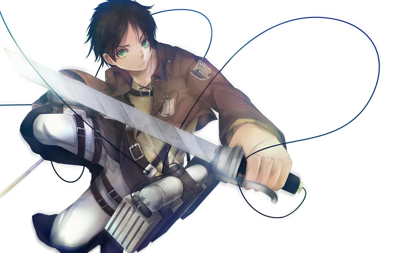 Photo wallpaper look, flight, weapons, soldiers, guy, the cable, art, blade