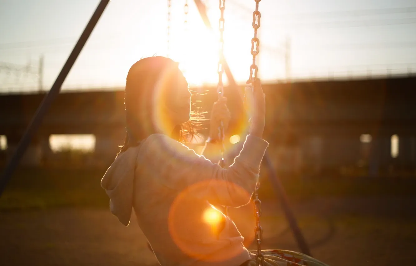 Photo wallpaper girl, light, swing