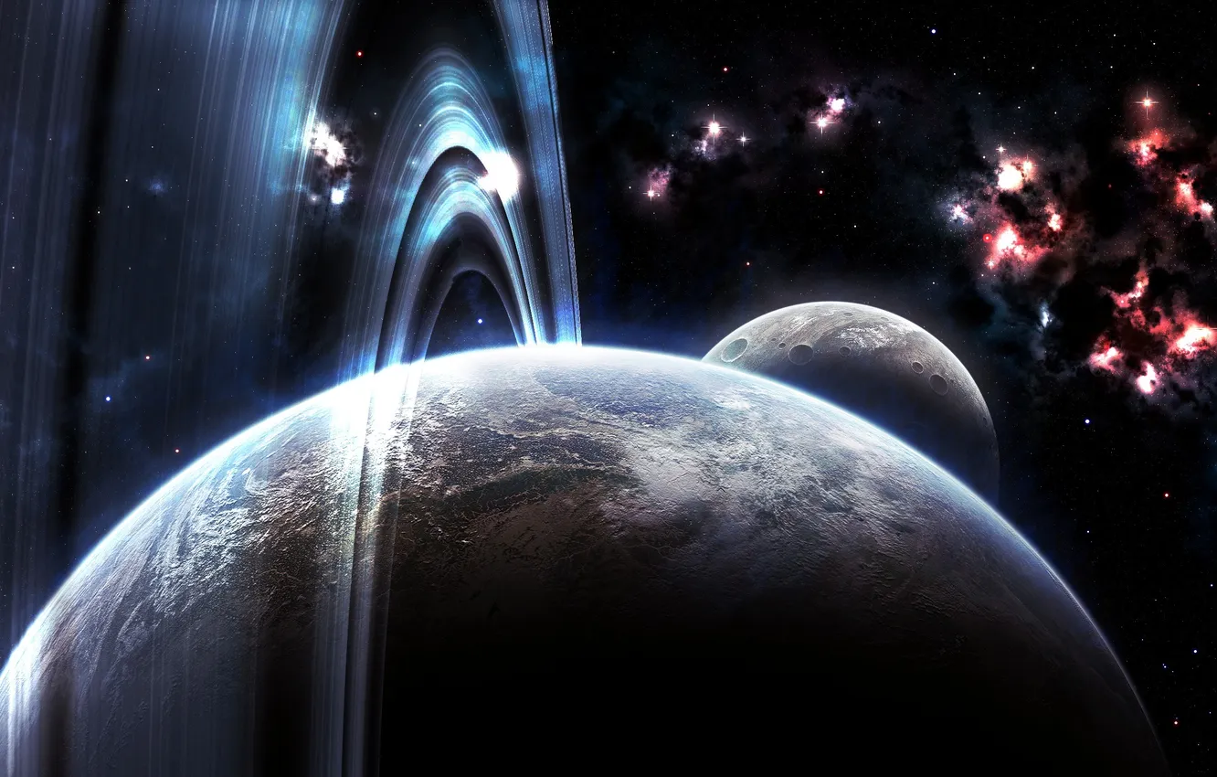 Photo wallpaper the moon, planet, the atmosphere, ring, crater, nebula