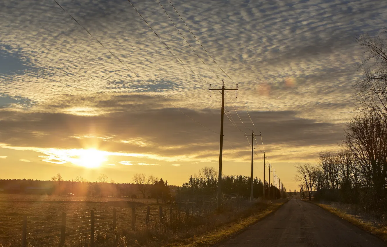 Photo wallpaper road, landscape, sunset