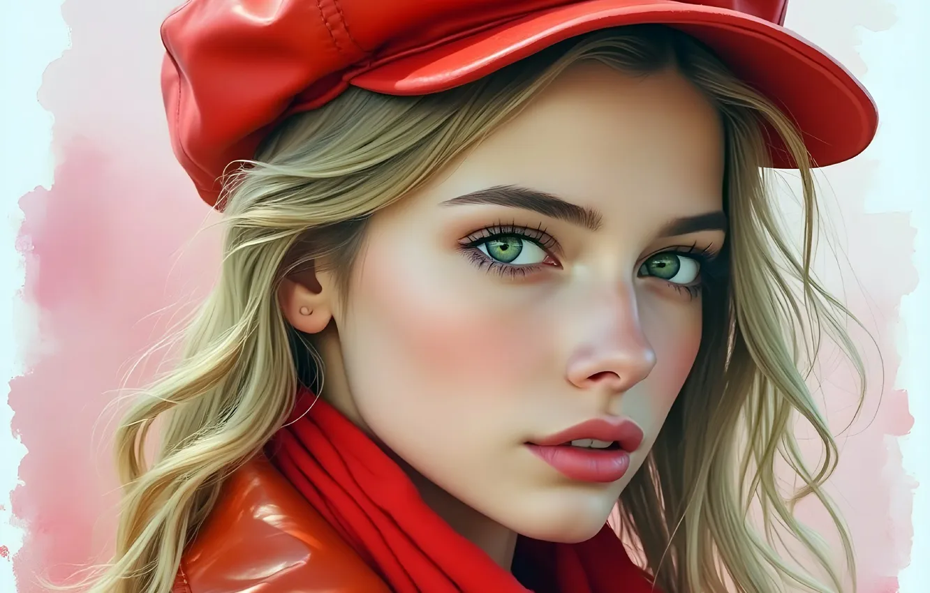Photo wallpaper eyes, blonde, cap, beautiful