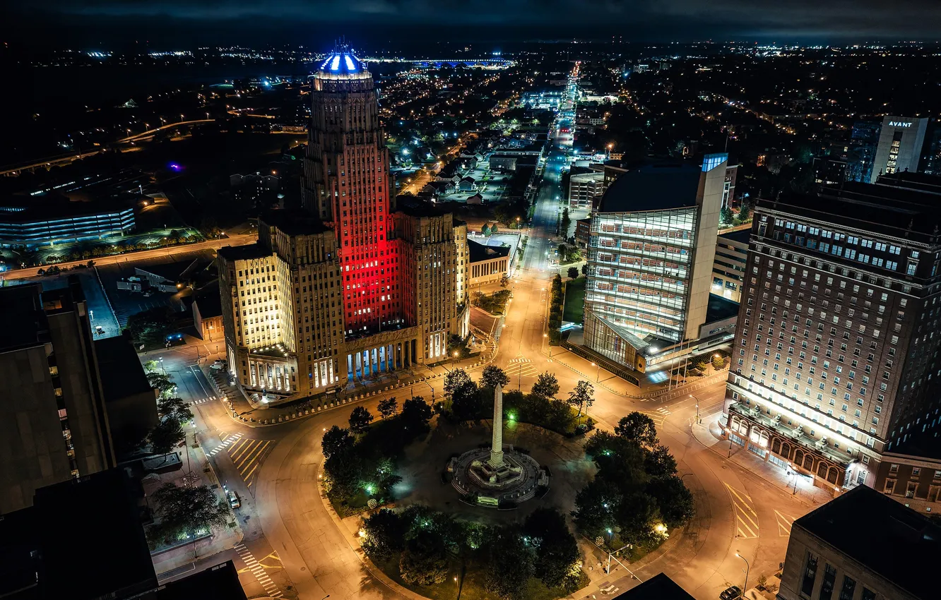 Photo wallpaper night, lights, building, home, area, panorama, USA, USA
