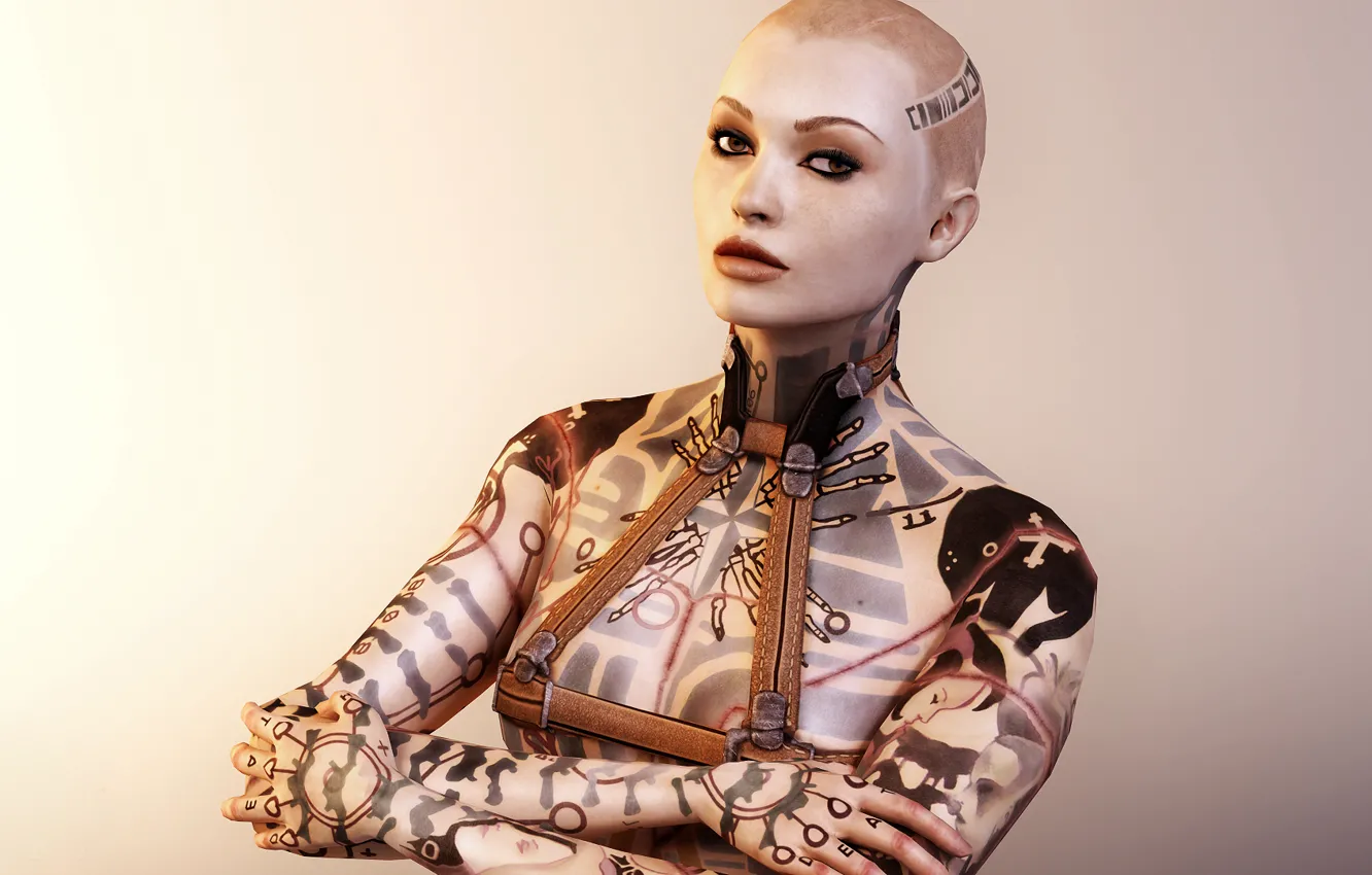 Photo wallpaper mass effect, tattoo, Jack, Subject Zero