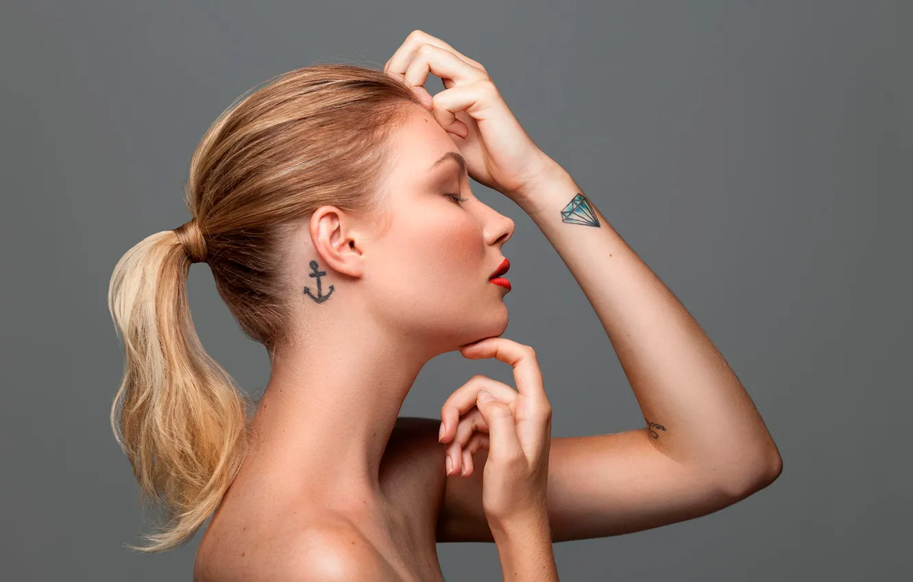 Photo wallpaper portrait, tattoo, profile, anchor, Johanna
