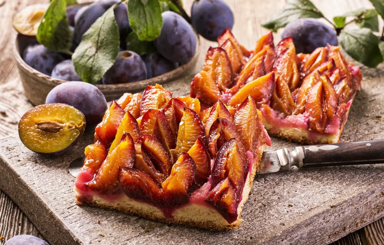 Photo wallpaper cakes, drain, plum cake, pastries, plum, plum pie