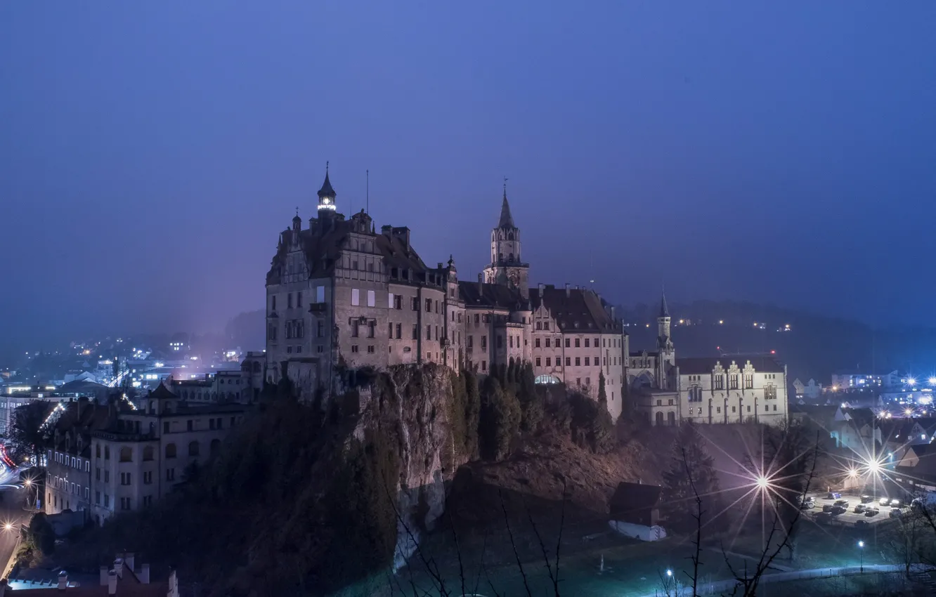 Photo wallpaper night, lights, Germany, Hohenzollern Castle