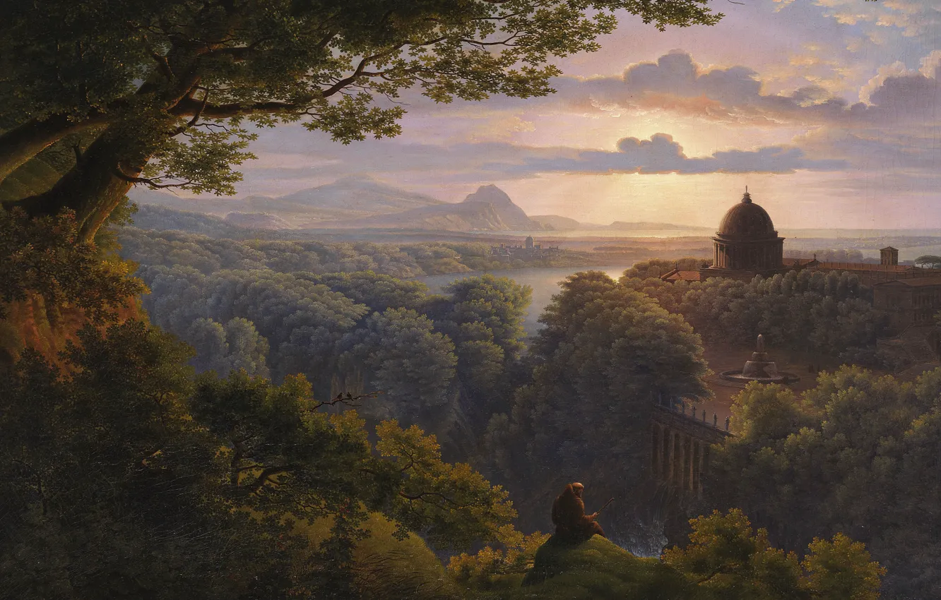 Photo wallpaper picture, painting, painting, Karl Friedrich Schinkel, Landscape with pilgrims, 1813