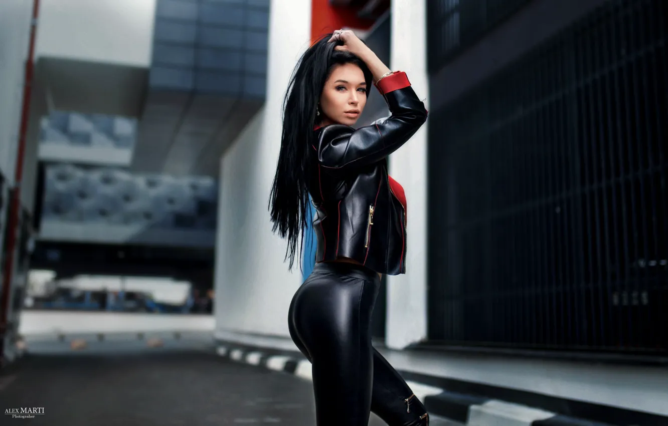 Photo wallpaper look, pose, model, portrait, makeup, figure, brunette, jacket