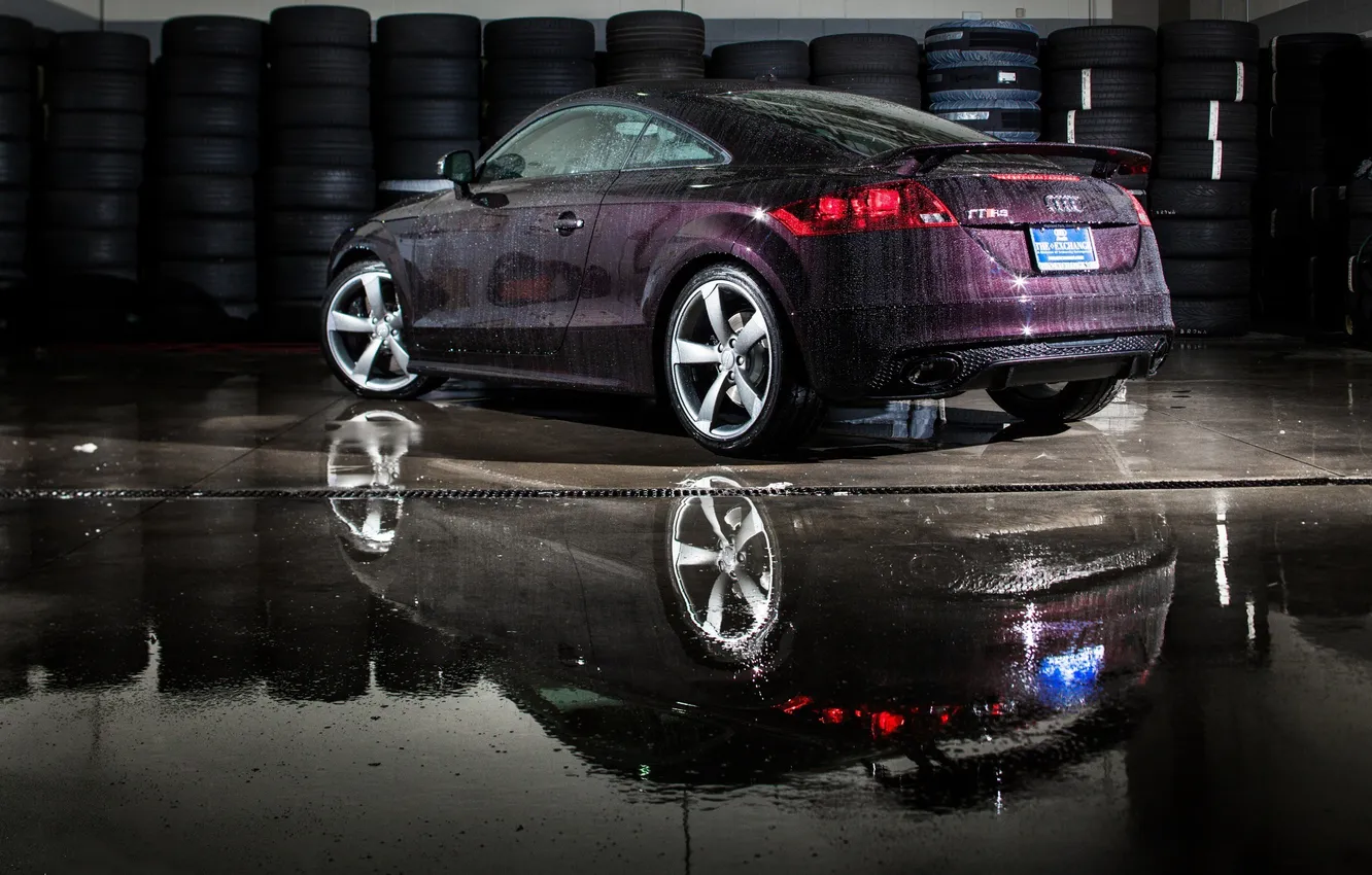 Photo wallpaper water, drops, reflection, Audi, wet, tires, TTS