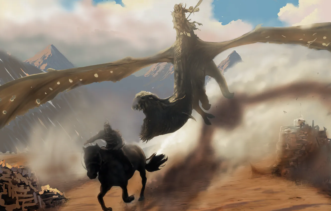 Photo wallpaper fiction, dragon, wings, mouth, rider