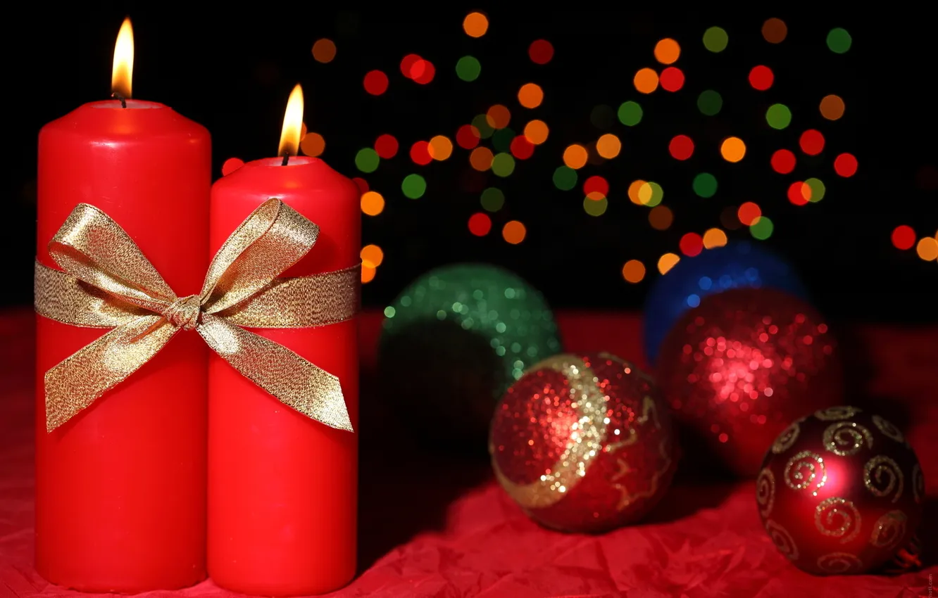 Photo wallpaper balls, holiday, Christmas, Candles, New year