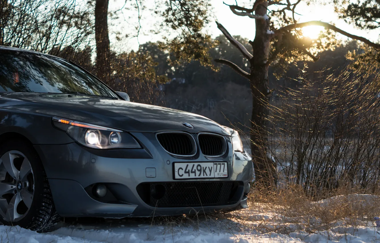 Photo wallpaper car, bmw, style, sony, night, moscow, low, e60