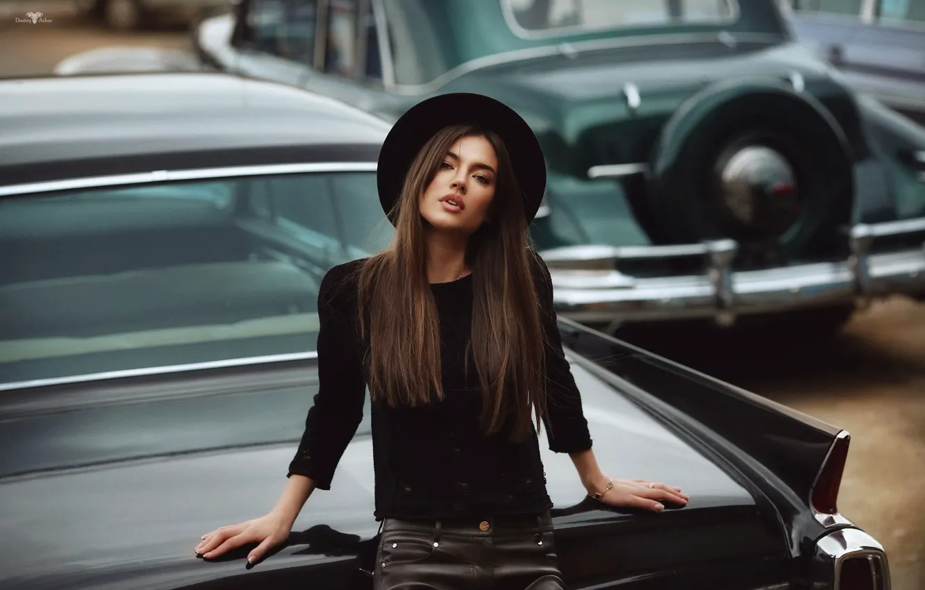 Photo wallpaper machine, auto, pose, model, hair, hat, Dmitry Arhar, Dmitry Arhar