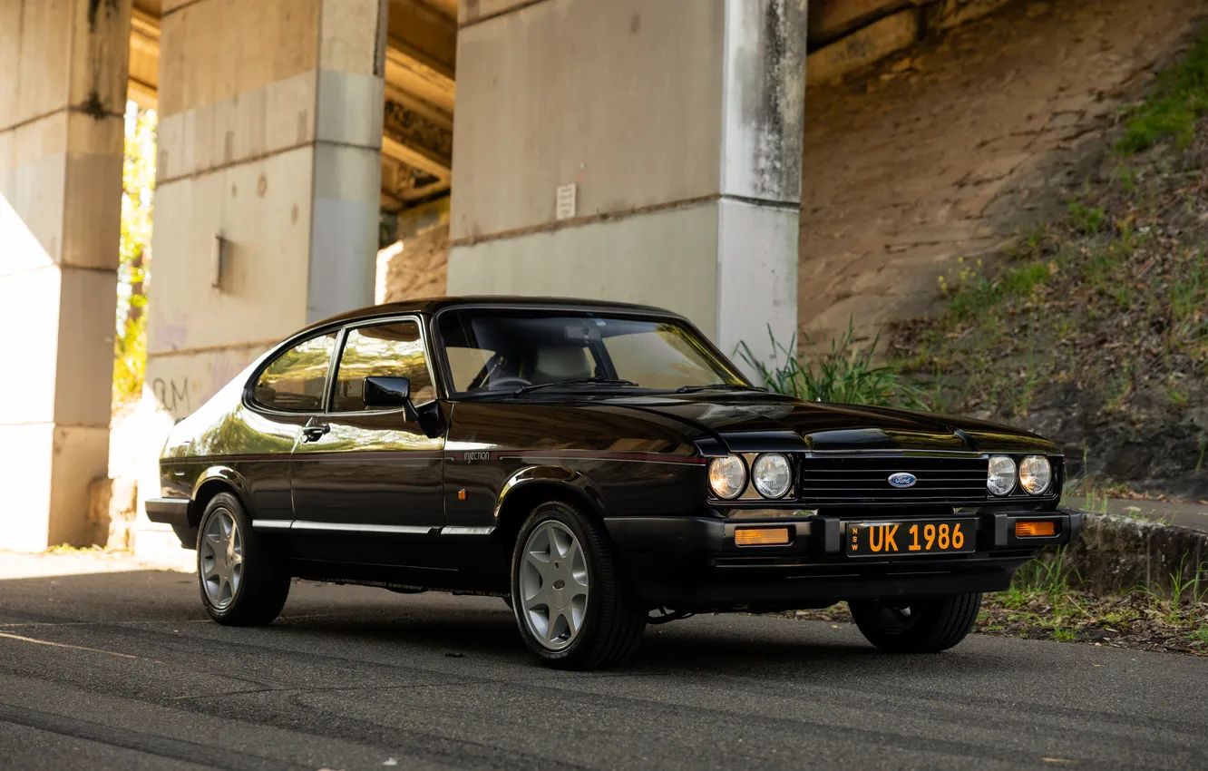 Photo wallpaper Ford, black, road, bridge, Ford Capri