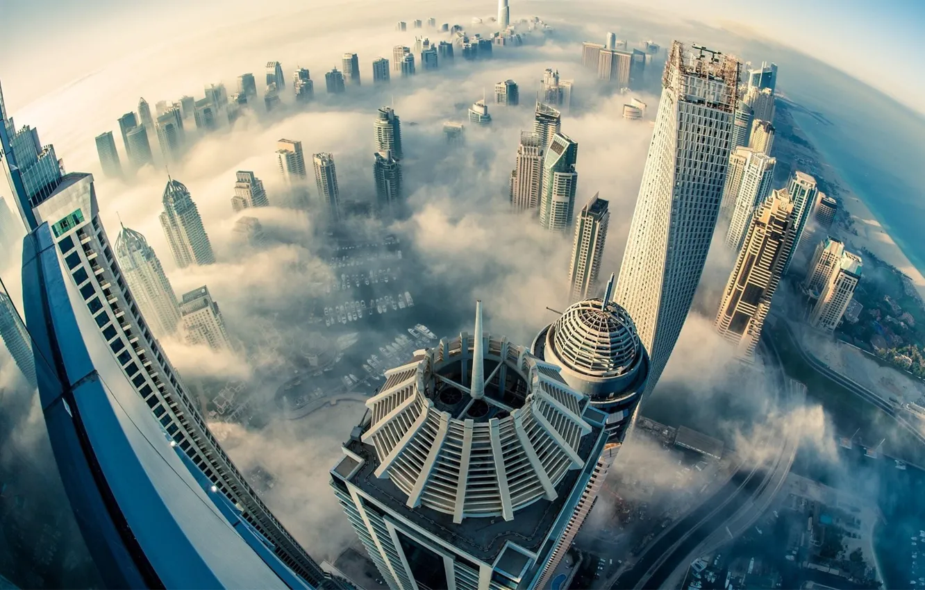 Photo wallpaper the sky, the city, fog, Dubai, Dubai, UAE