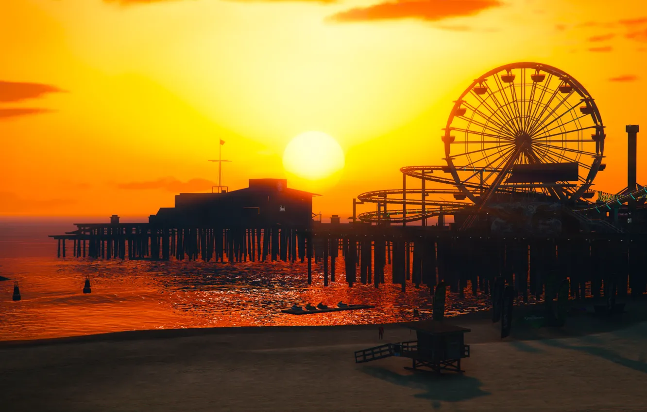 Photo wallpaper sunset, Grand Theft Auto V, Rockstar Games