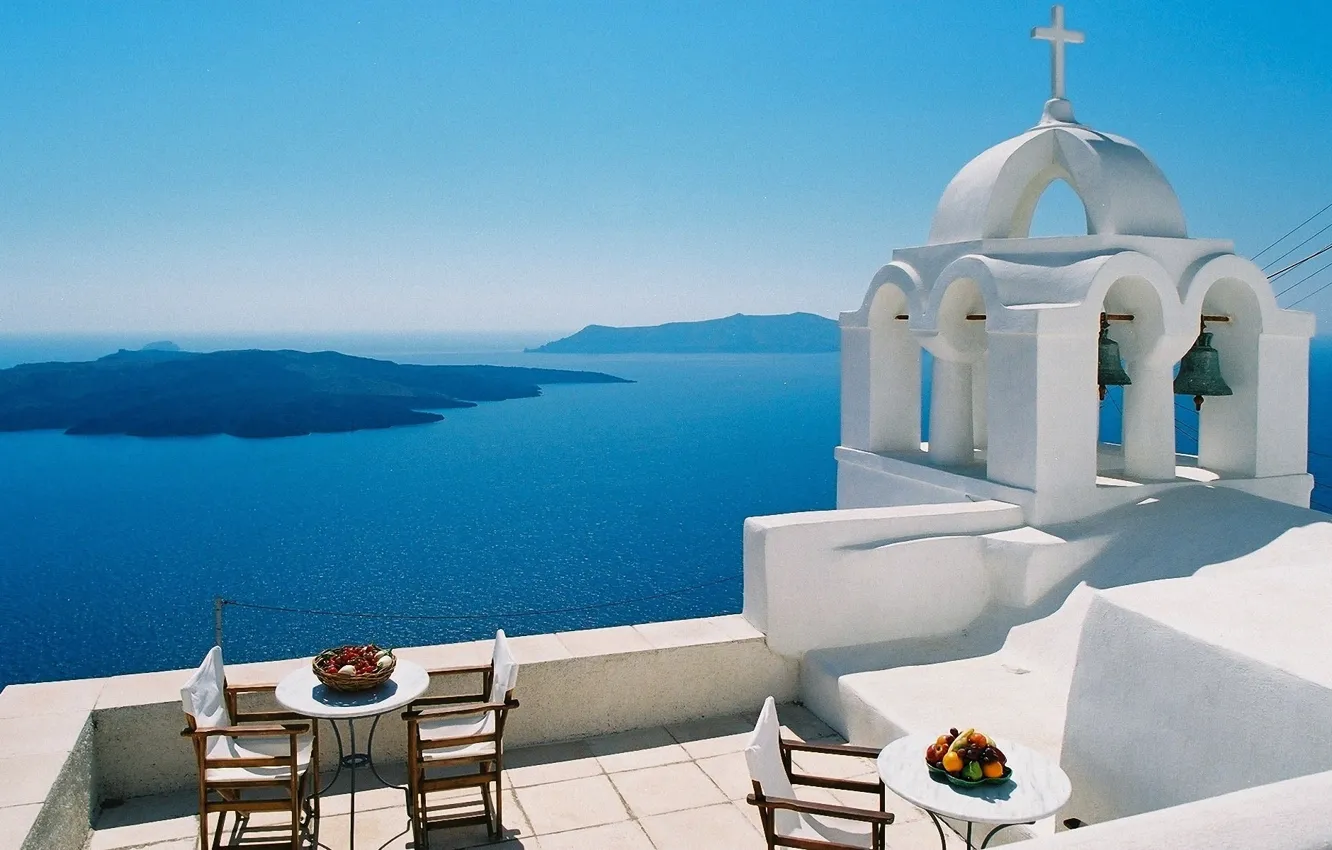 Photo wallpaper sea, view, Santorini, Greece, terrace