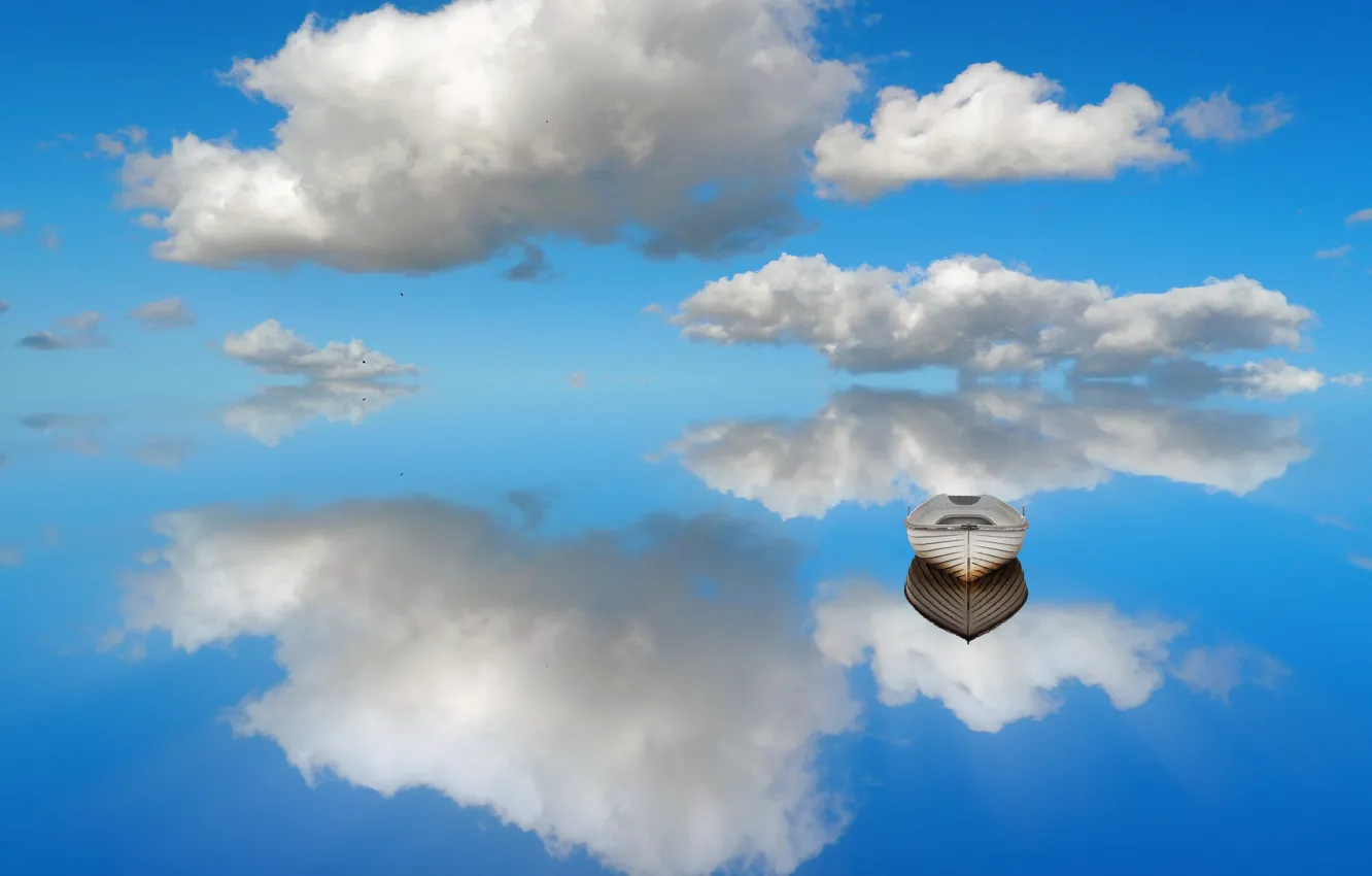 Photo wallpaper the sky, clouds, boat