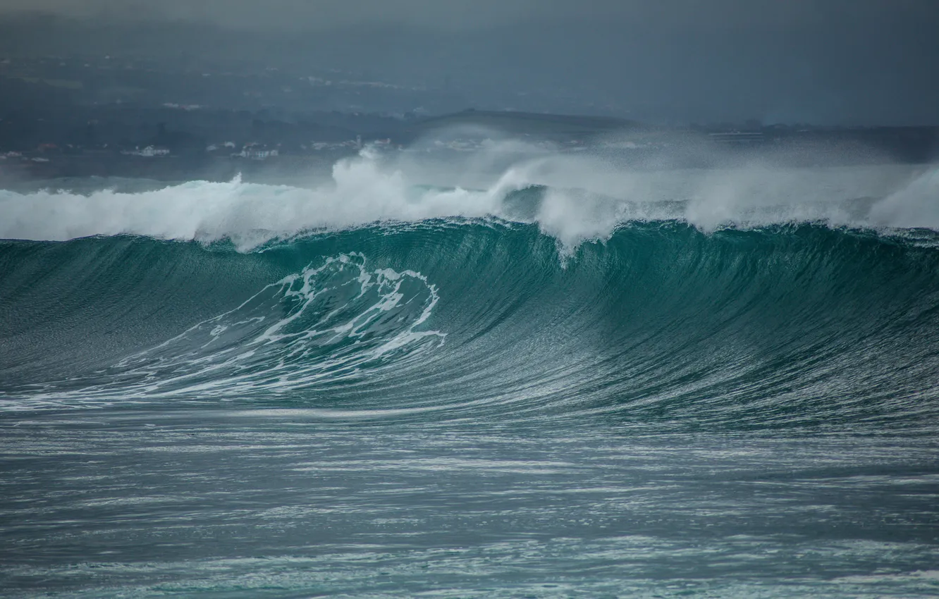 Photo wallpaper wave, beach, the sky, clouds, landscape, storm, the ocean, horizon