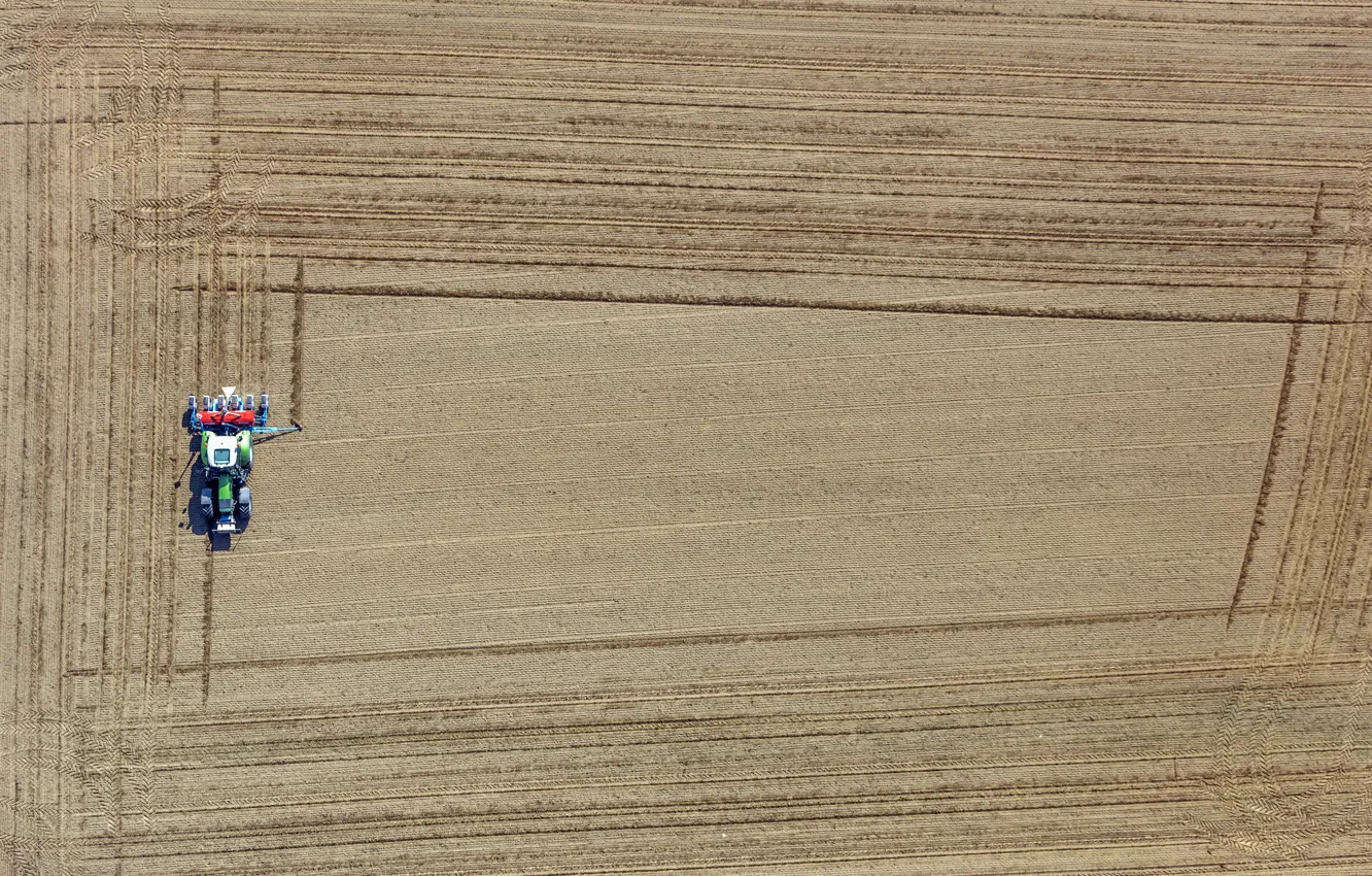 Photo wallpaper field, tractor, arable land
