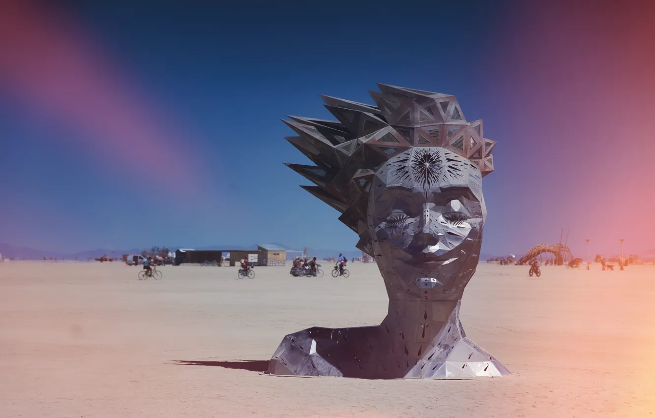 Photo wallpaper USA, Nevada, Nevada, Burning Man, A serene smile, Burning Man, Serene Smile, Black Rock Desert