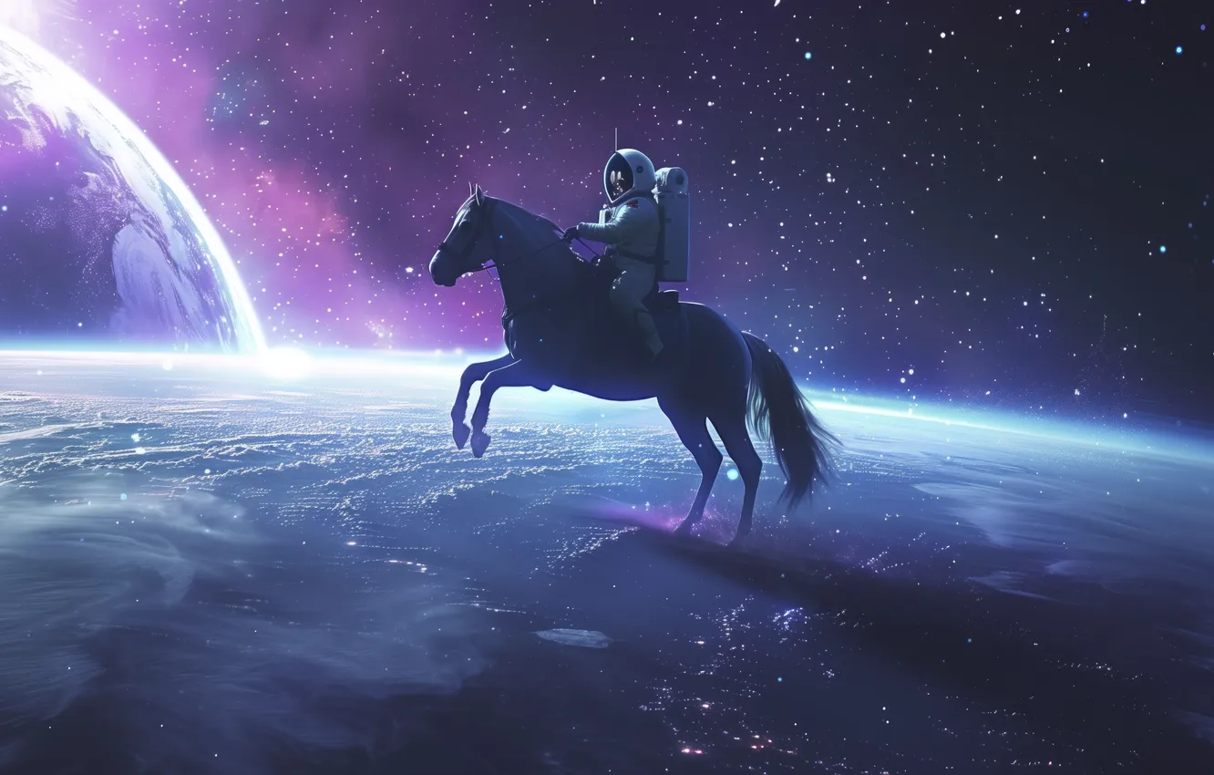Photo wallpaper space, horse, outer, riding, Spaceman