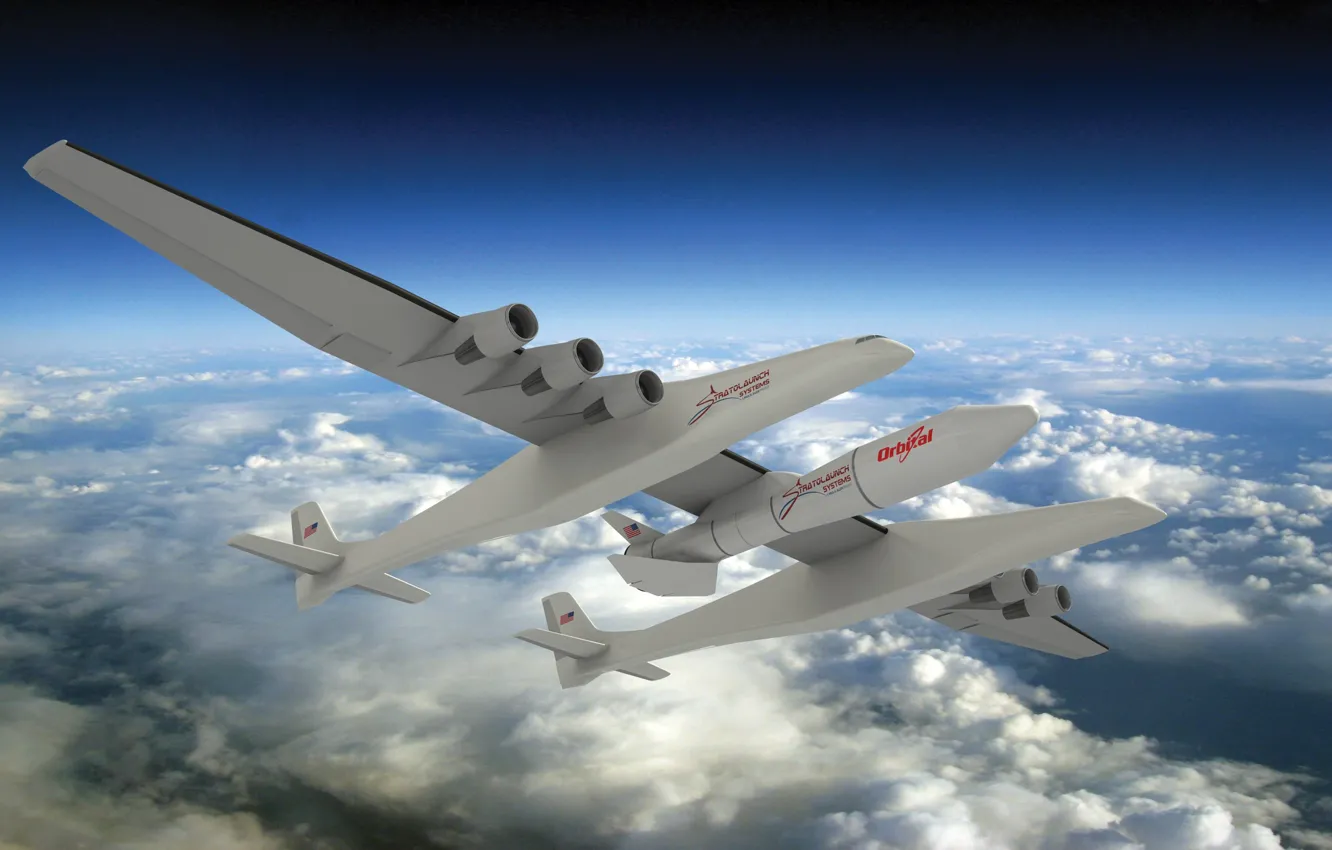 Photo wallpaper Clouds, The plane, Rocket, The plane, 351, Stratolaunch, Stratolaunch Model 351, Model 351
