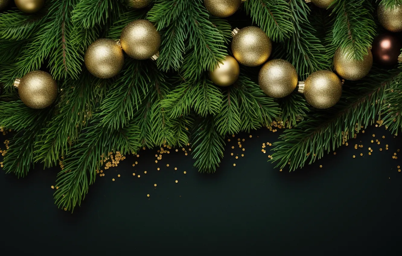 Photo wallpaper decoration, the dark background, balls, new year, Christmas, golden, black, Christmas
