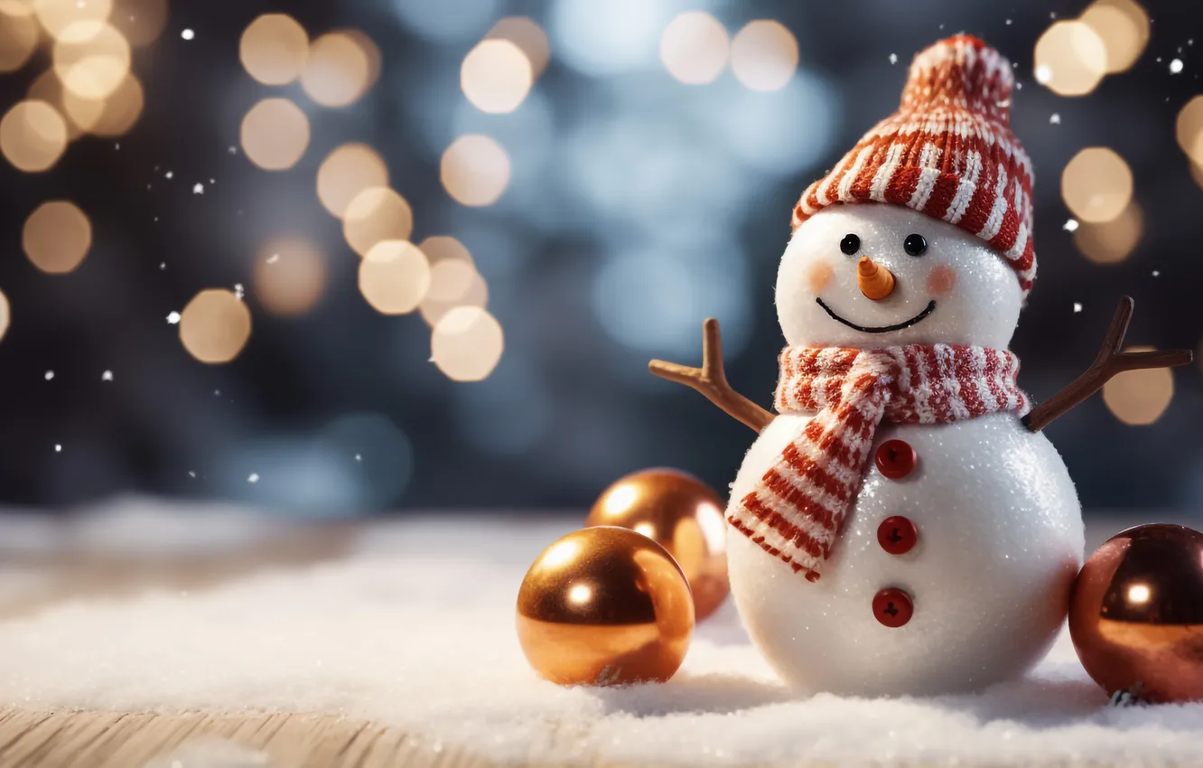 Photo wallpaper winter, snow, new year, Christmas, snowman, Christmas, winter, snow
