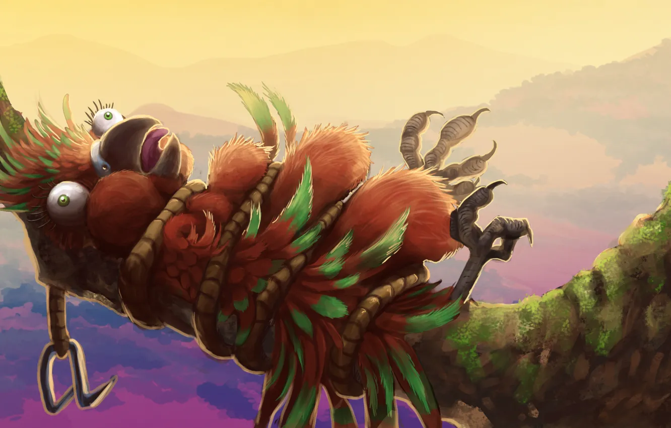 Photo wallpaper trees, branches, bird, rope, art, connected