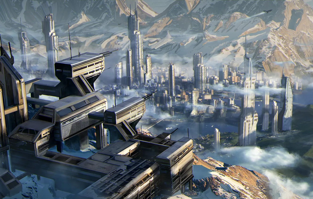 Photo wallpaper the city, fiction, planet, panorama, Star Citizen