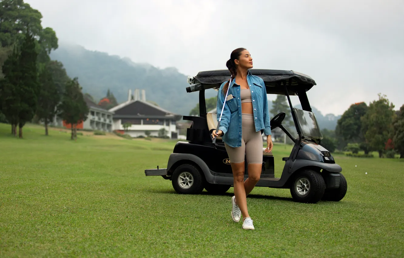 Photo wallpaper girl, golf, beautiful, posing, course