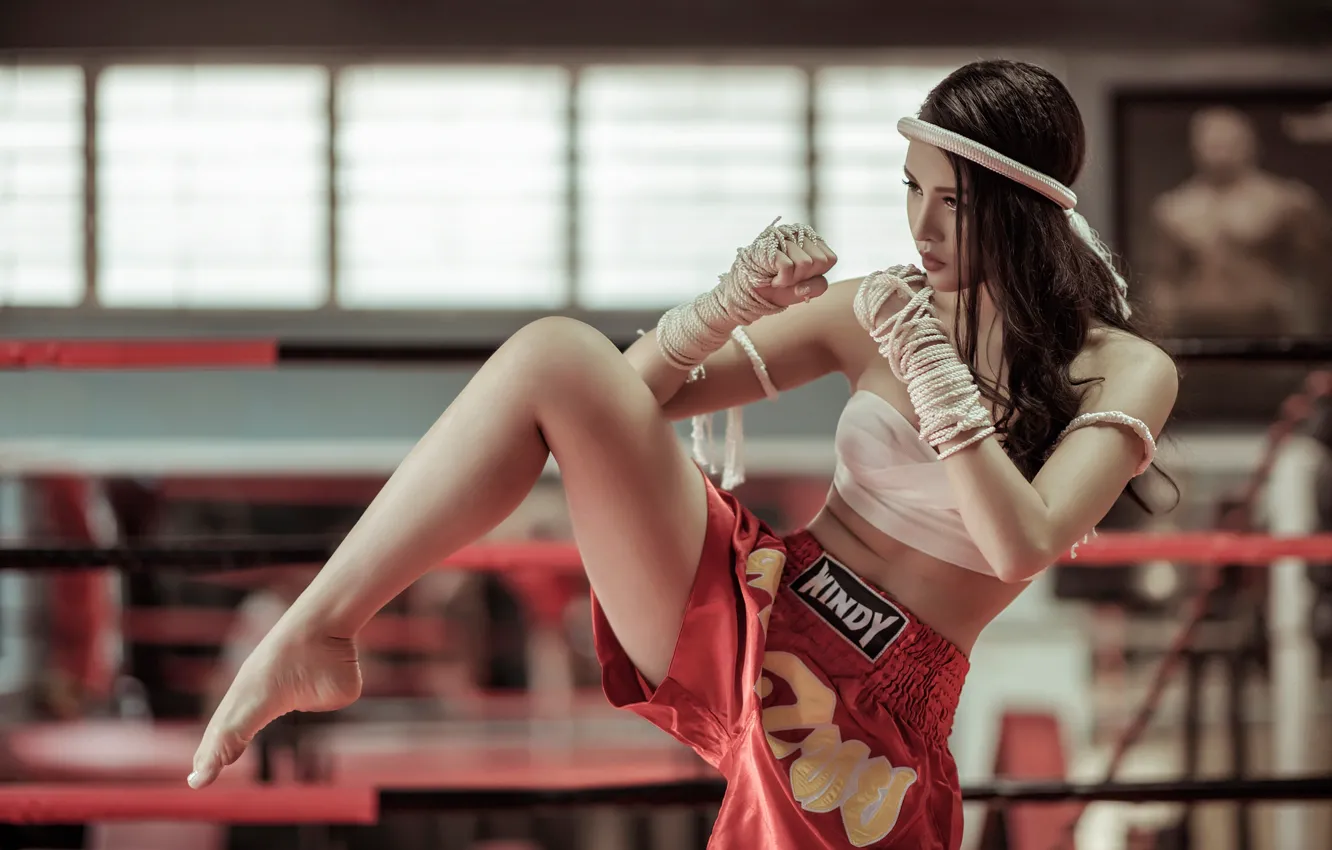 Photo wallpaper girl, face, pose, style, the ring, legs, East