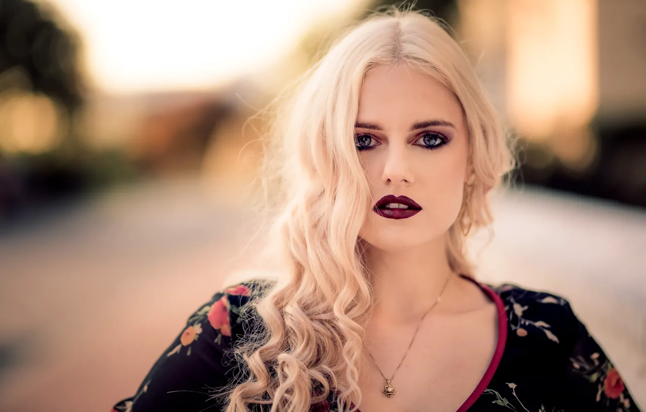 Photo wallpaper eyes, look, face, model, hair, makeup, lipstick, blonde