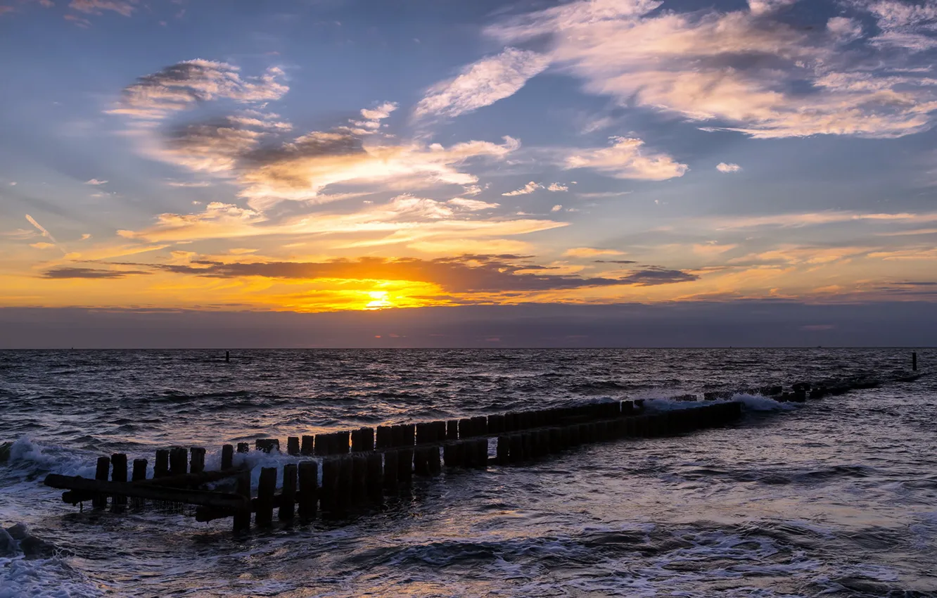 Photo wallpaper sea, landscape, sunset