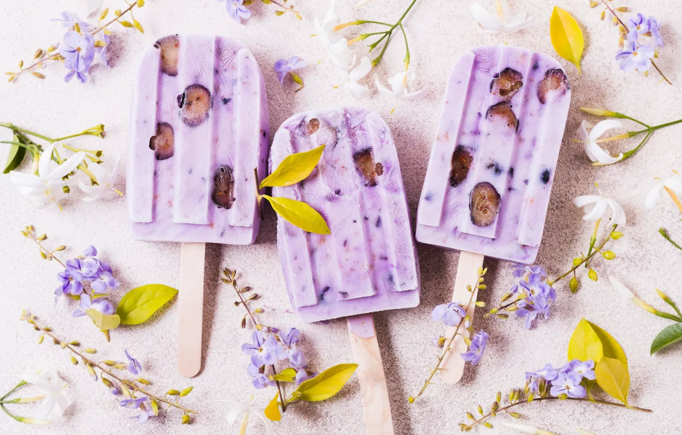 Photo wallpaper flowers, ice cream, Popsicle