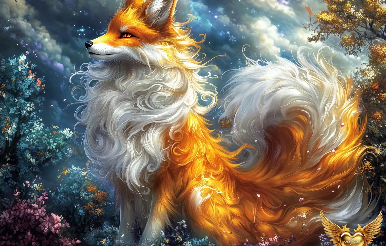 Photo wallpaper clouds, animal, Fox, From Valkyra
