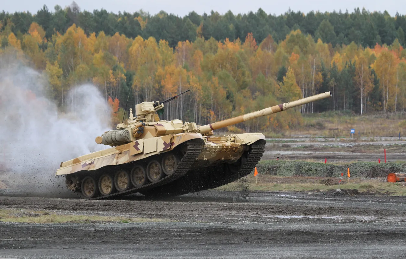 Photo wallpaper power, jump, beauty, tank, Russia, military equipment, T-90, UVZ