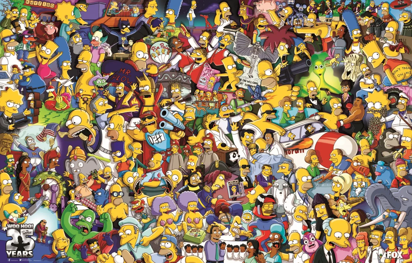 Photo wallpaper poster, poster, The Simpsons, 25 Years, The cartoon characters, 25th Anniversary, The simpsons