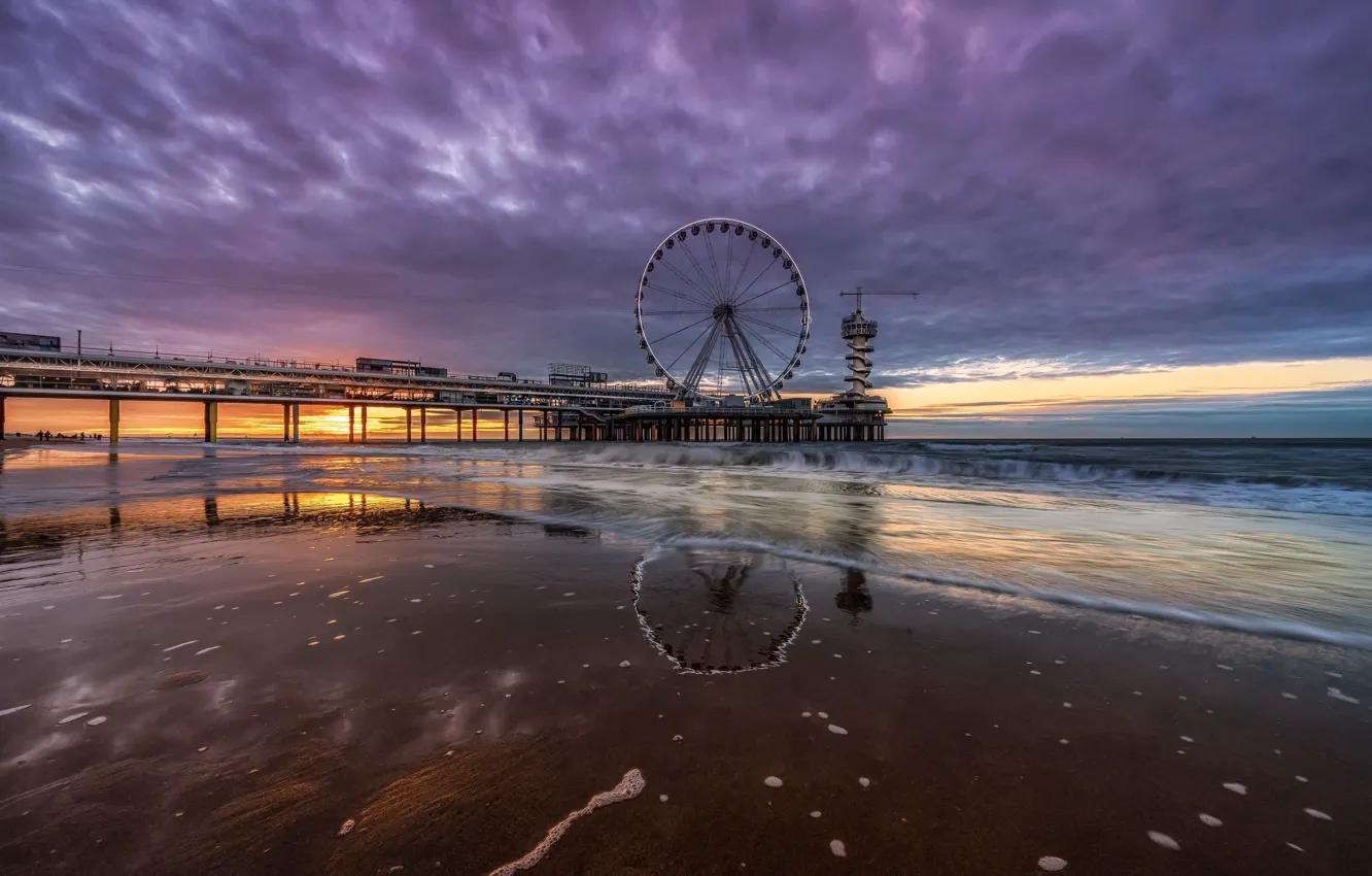 Photo wallpaper sea, sunset, shore