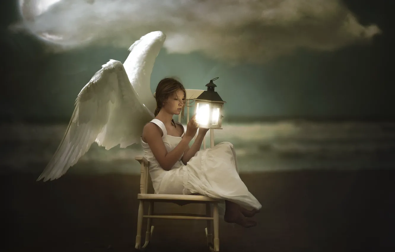 Photo wallpaper girl, lamp, angel