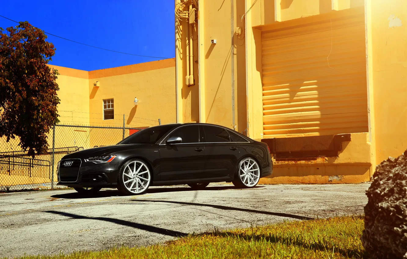 Photo wallpaper Audi, black, vossen wheels, frontside