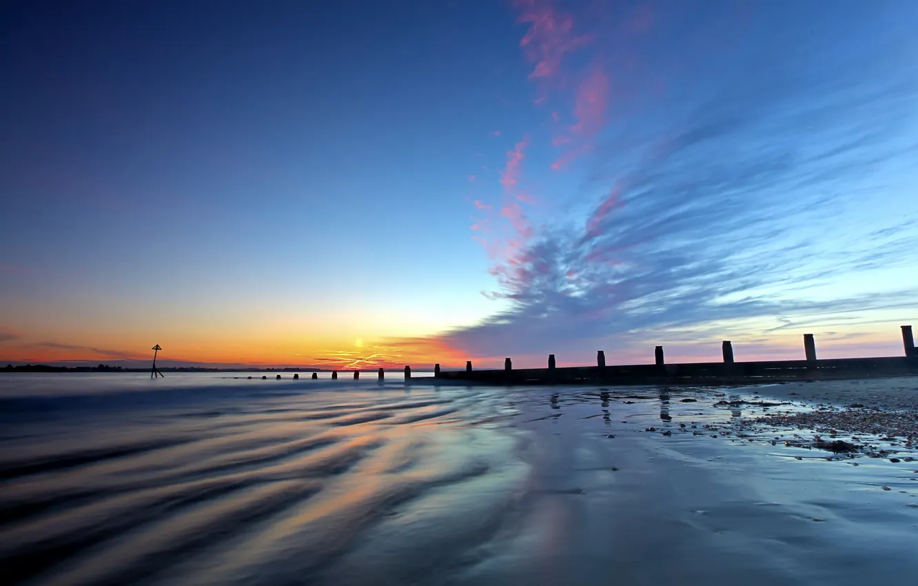 Photo wallpaper sea, landscape, sunset, England, West Wittering