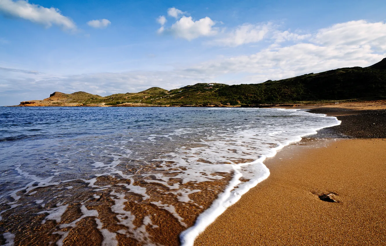 Photo wallpaper sea, wave, beach, the sky, clouds, stones
