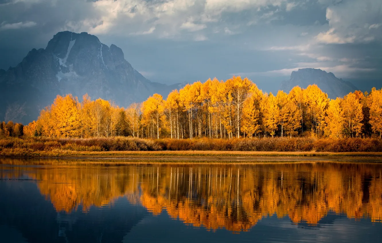 Photo wallpaper autumn, trees, mountains, nature, lake, reflection