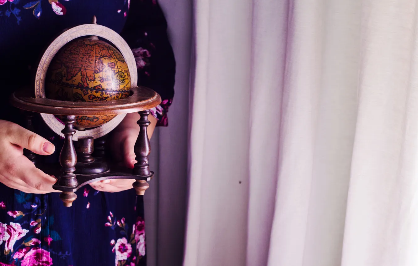 Photo wallpaper hands, dress, globe
