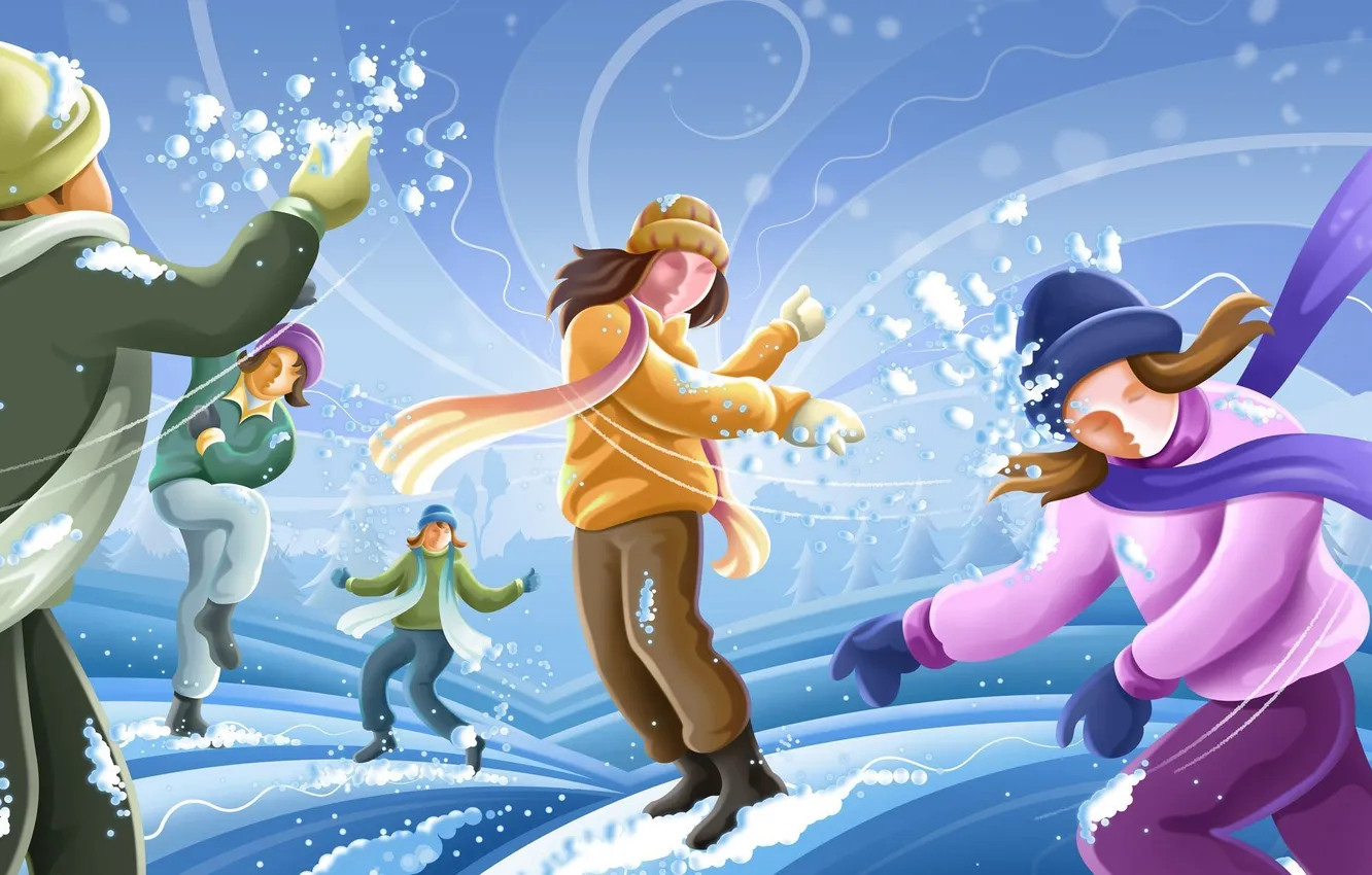 Photo wallpaper winter, joy, people, positive, scarf, the snow, snow